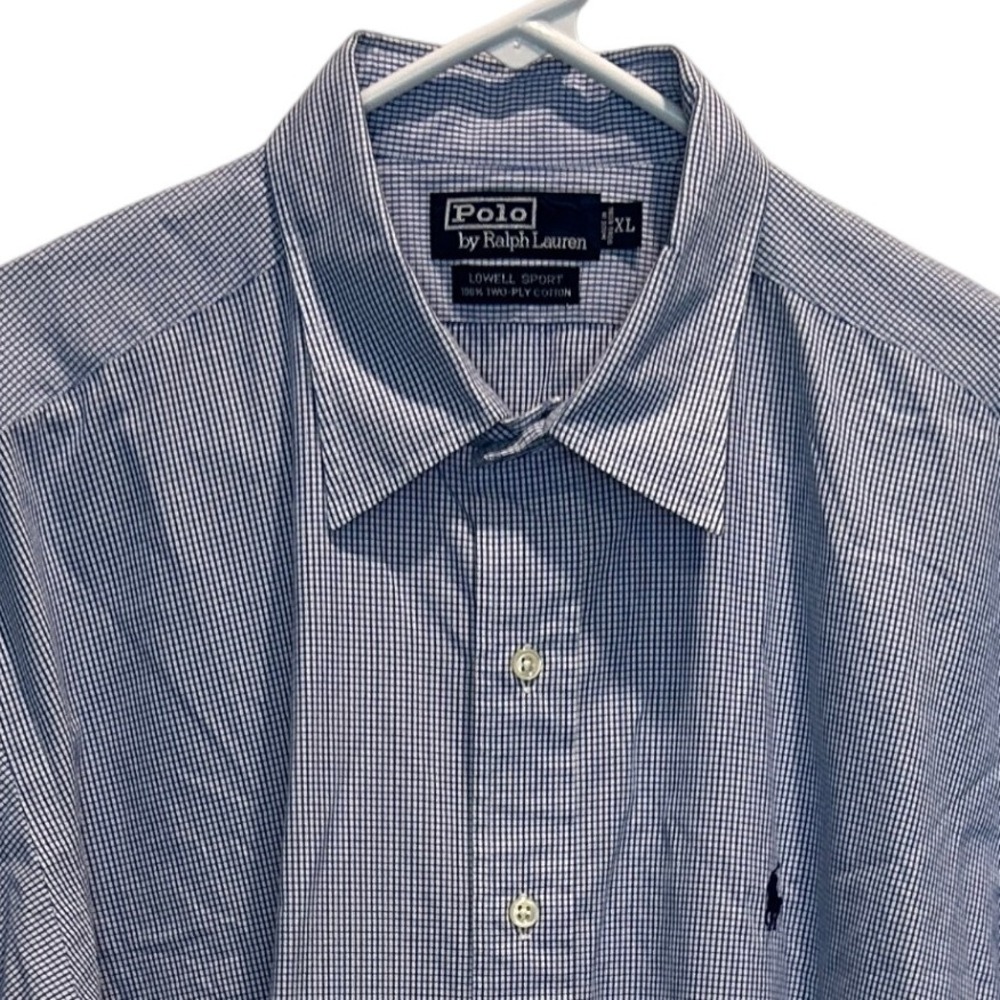 Polo by Ralph Lauren Lowell Sport Blue White Micro Check Long‎ Sleeve XL Shirt
